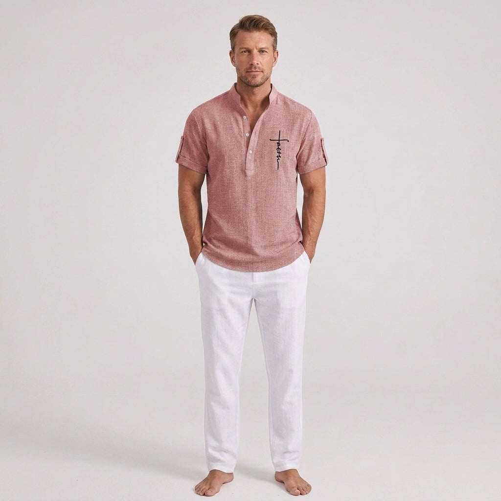 César | Chemise décontractée à manches courtes pour homme – Col montant
