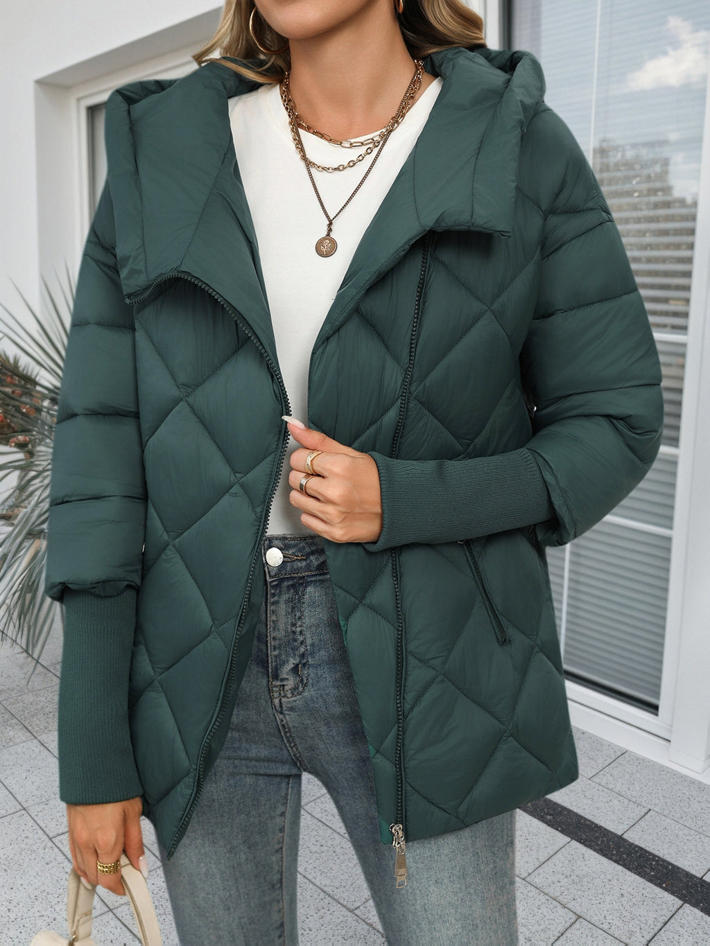 Junia | Manteau mi-long vert pour femme – Coupe décontractée et ample