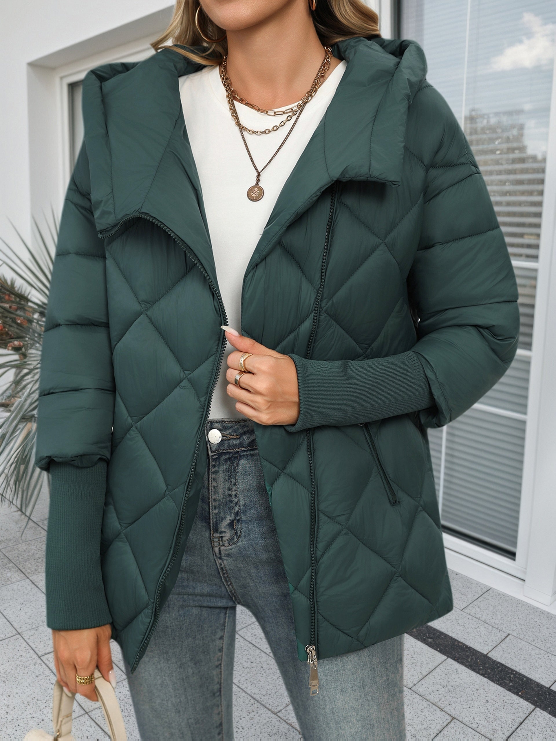 Junia | Manteau mi-long vert pour femme – Coupe décontractée et ample