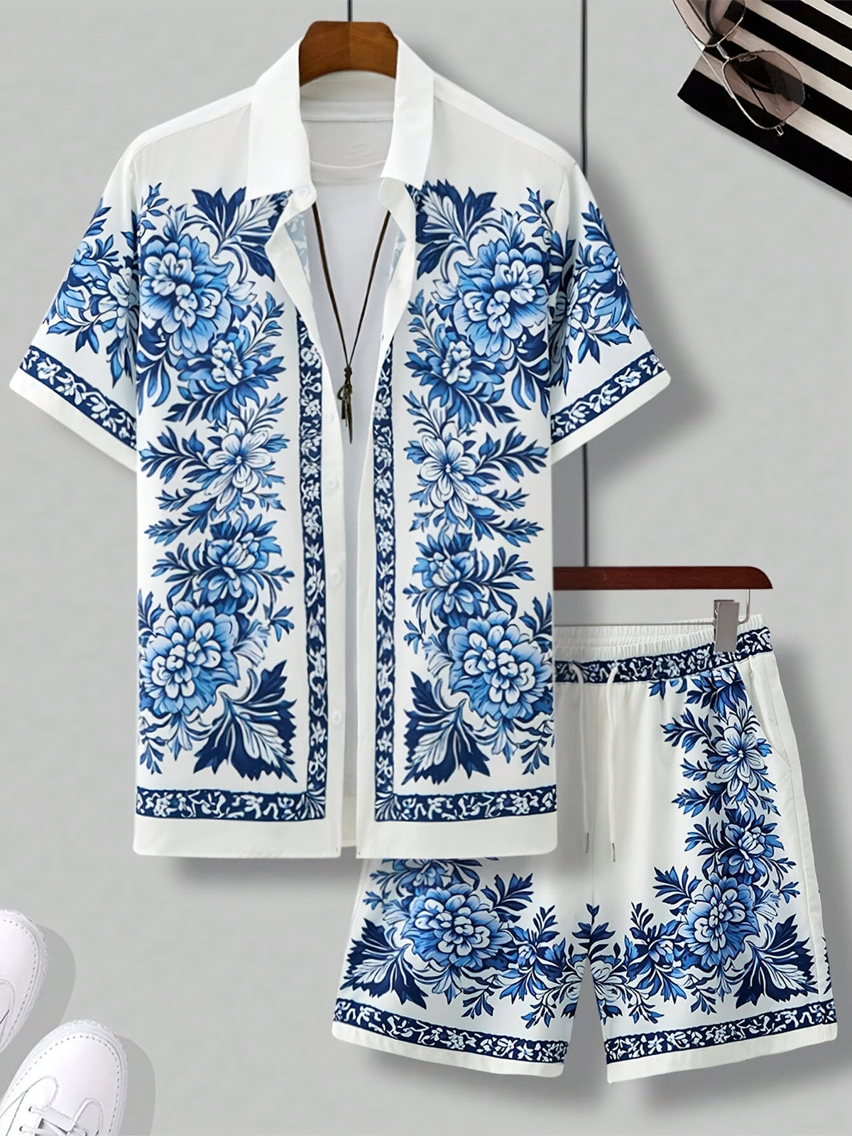 Caelan | Ensemble d’été 2 pièces pour homme – Chemise hawaïenne à fleurs avec short assorti