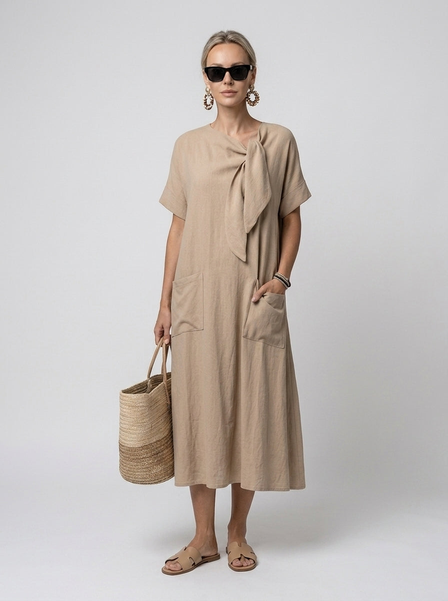 Maxine | Robe Élégante pour Femme – Robe Fluide à Col Noué avec Poches