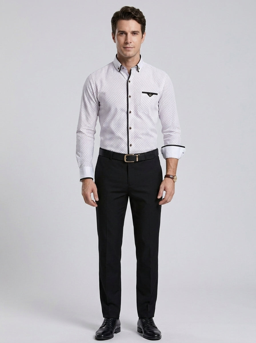 Armand | Chemise Homme à Manches Longues – Coupe Slim Moderne en Mélange de Coton avec Boutonnage Décontracté