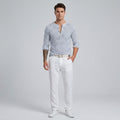 August | Chemise Henley à manches longues rayée pour homme - Chemise décontractée en mélange de coton