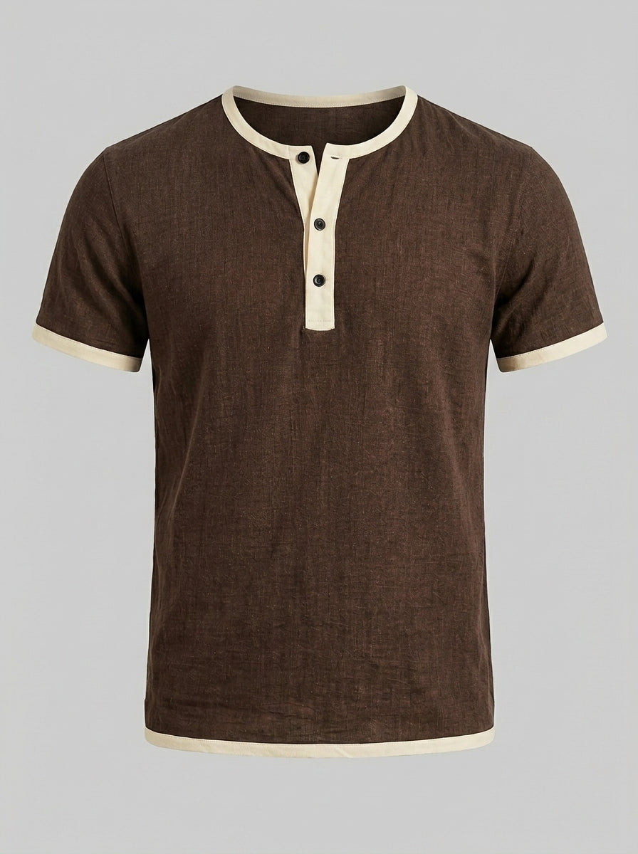 Amoret | Chemise Henley à manches courtes pour homme – Mélange de coton, col rond et boutons
