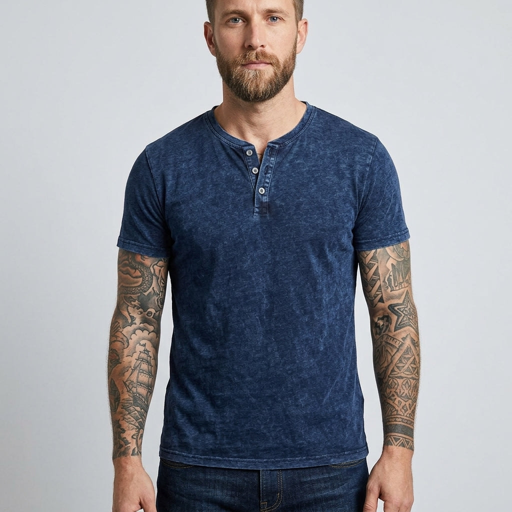 Brock | T-shirt à manches courtes et boutons pour homme - T-shirt décontracté à col Henley