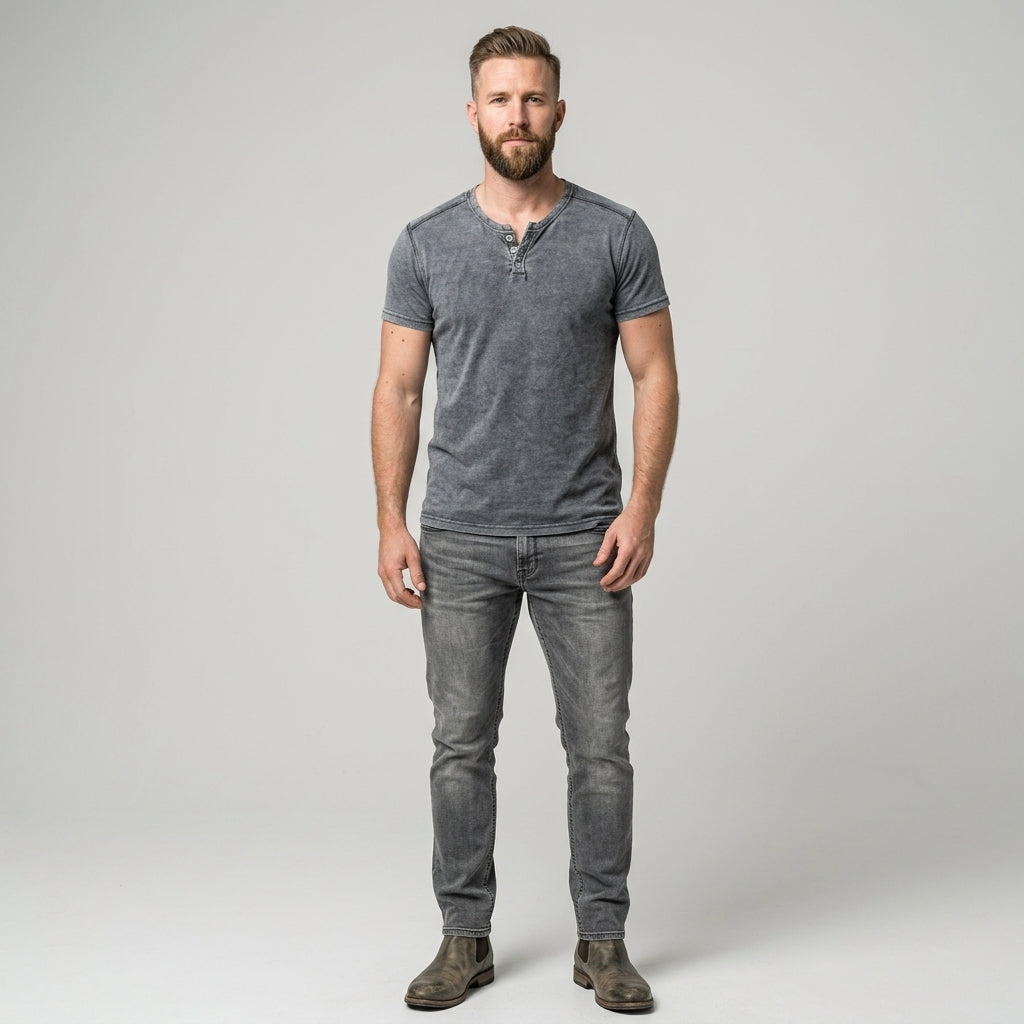 Brock | T-shirt à manches courtes et boutons pour homme - T-shirt décontracté à col Henley