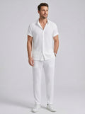 Esteban | Ensemble costume décontracté homme 2 pièces – Chemise à manches courtes avec col montant et pantalon à cordon de serrage