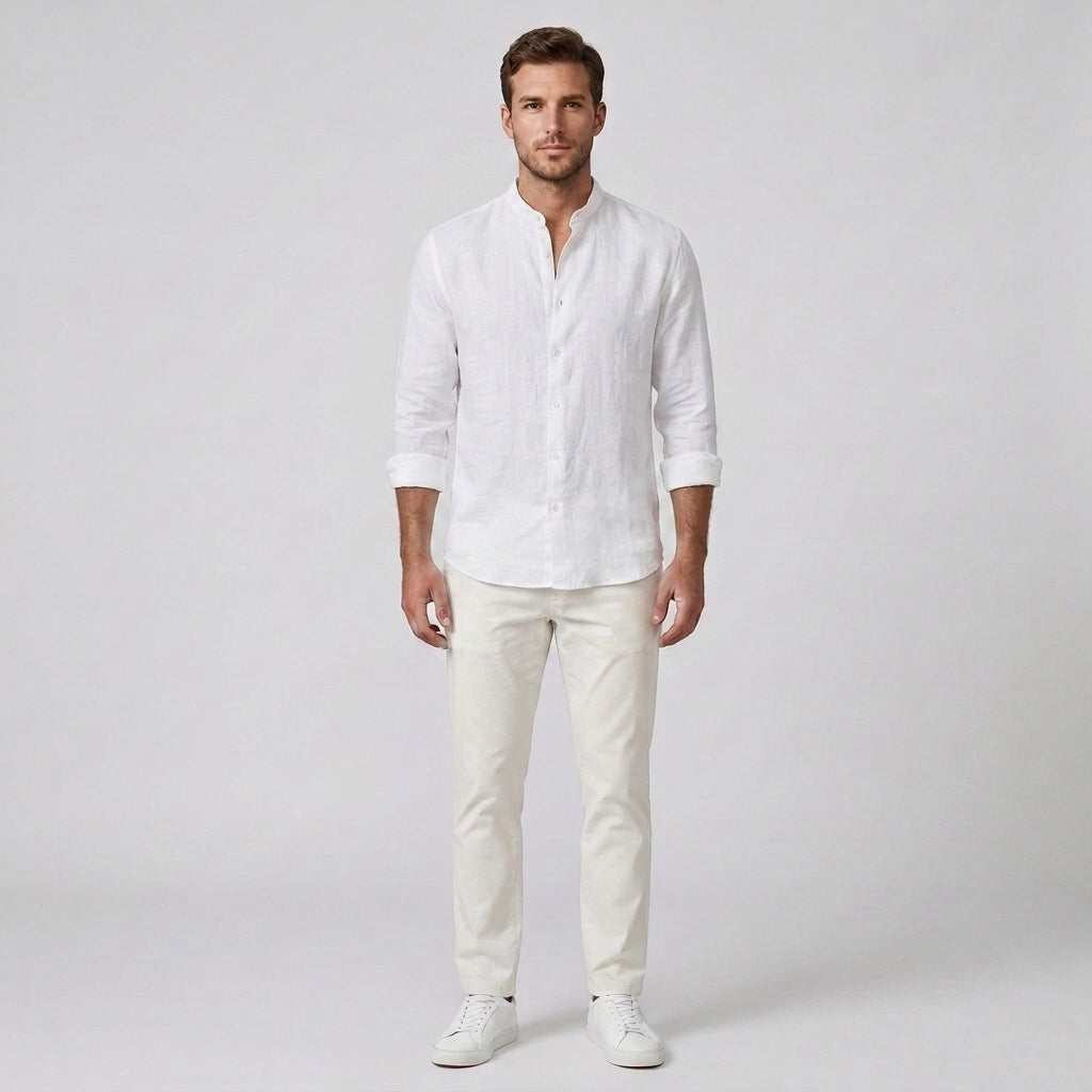 Blaise | Chemise unie à manches longues pour homme – Chemise boutonnée en mélange de coton doux